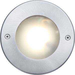 Lutec LED-Bodeneinbaustrahler Strata aus Edelstahl mit warmweißem Licht.