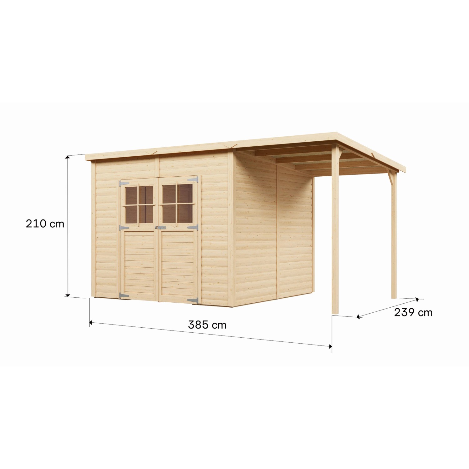 Bertilo Elementgartenhaus Alster 4 Plus XL aus Holz mit Unterstand, Maße 385x239cm