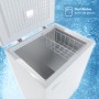 Geöffnete, weiße Tronitechnik Gefriertruhe Borgar Pro mit Drahtkorb und LED-Licht.