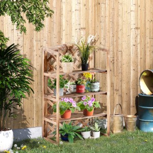 Outsunny Blumenregal aus Tannenholz, naturfarben, mit drei Etagen für Pflanzen und Blumen.