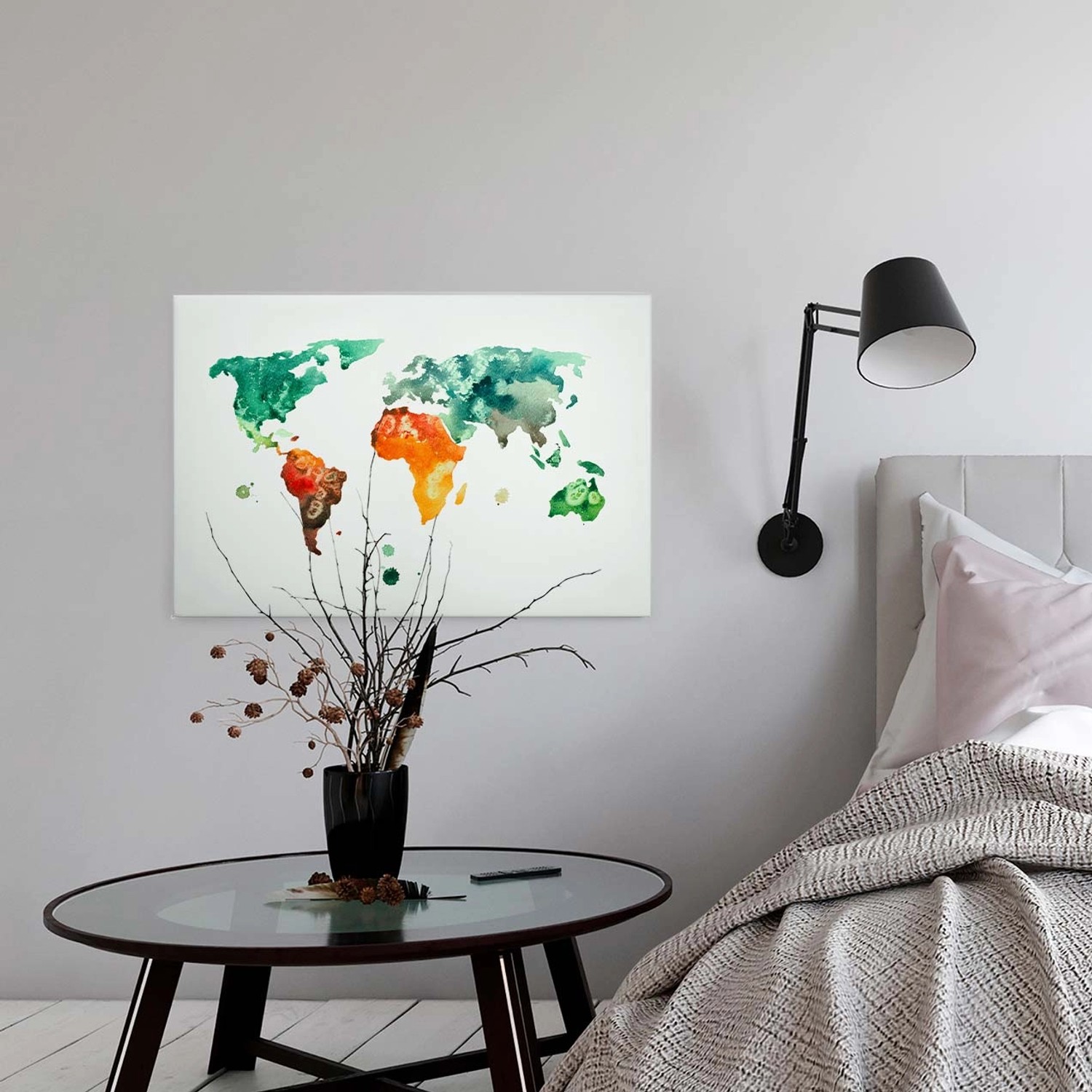 Bricoflor Canvas Leinwand Mit Weltkarte In Orange Und Grün Landkarte Als Bild Auf Leinwand Für Kinderzimmer Und Wohnzimm