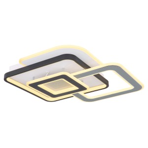 Eckige LED-Deckenleuchte Brienna, 50 cm, in Weiß, Grau und Schwarz mit Crystal-Sand Effekt.