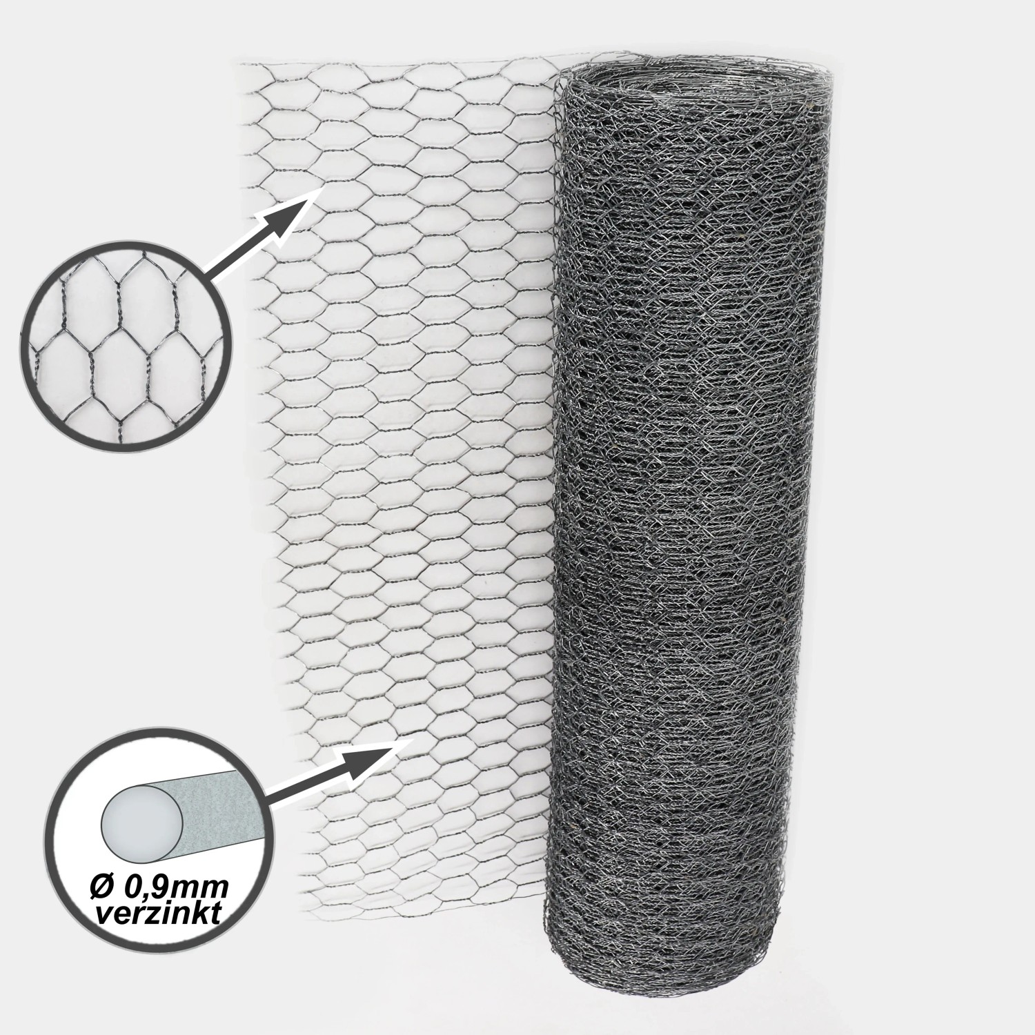 Aquagart Sechseckgeflecht, 100cm hoch, 25mm Maschenweite, verzinkter Hühnerzaun/Kaninchendraht auf Rolle.