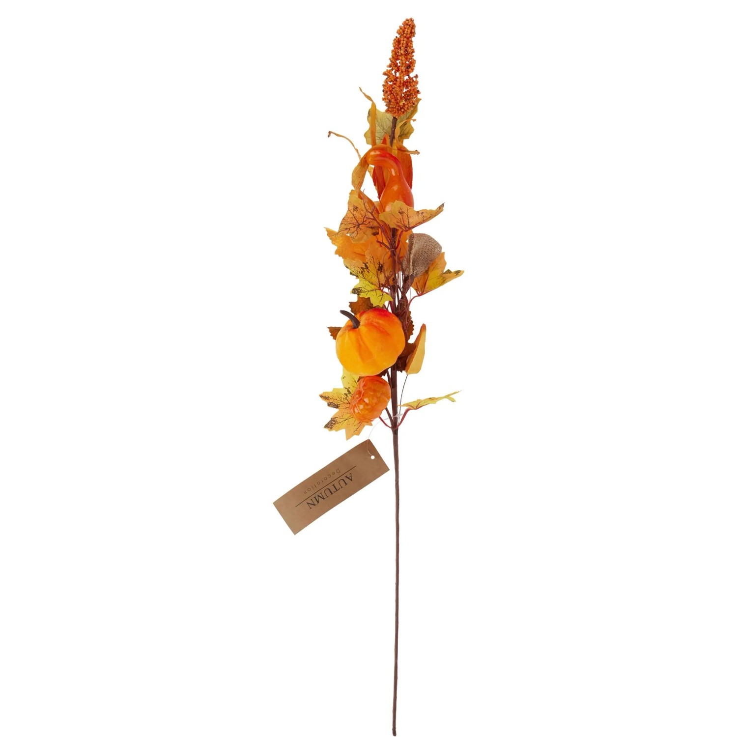 Naturgetreuer Herbstzweig Kunstpflanze mit orange-gelben Blättern, kleinen Kürbissen und Beeren für Deko.