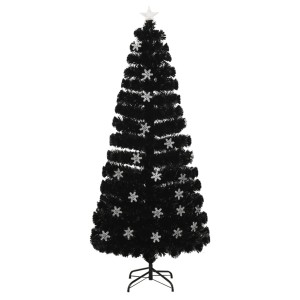 vidaXL Weihnachtsbaum mit LED-Schneeflocken Schwarz 180 cm Fiberoptik 328463