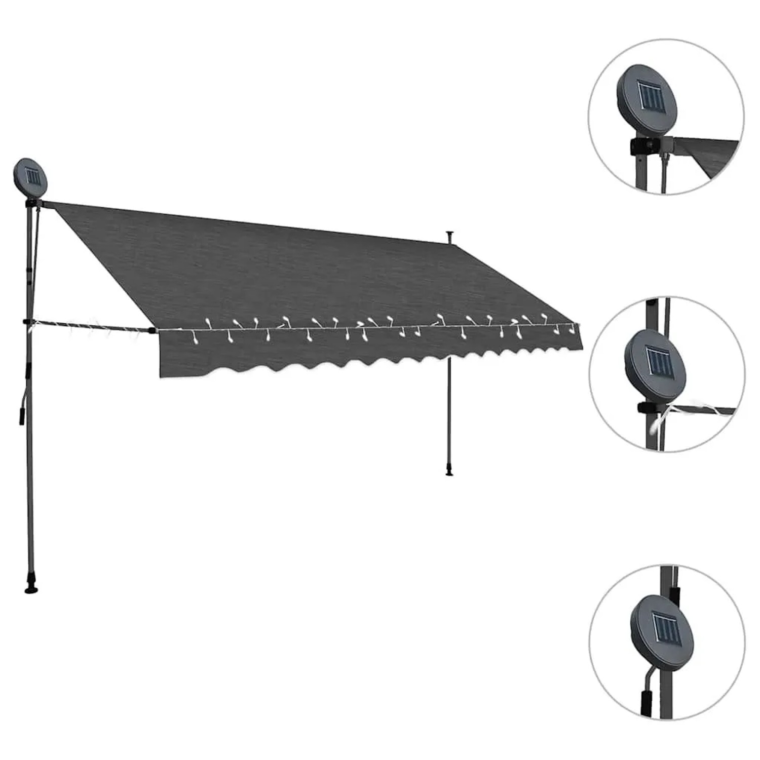 vidaXL Einziehbare Markise Handbetrieben mit LED 400 cm Anthrazit 145868_3
