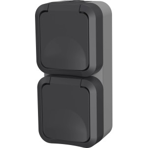 2-fach Steckdose Aqua Pro, Feuchtraum-Steckdose in Grau-Anthrazit mit Klappdeckel für den Außenbereich.