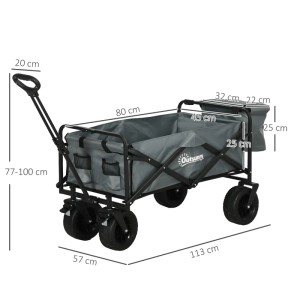 Outsunny Gartenwagen, Stahl, Oxford Grau, 113x57x77-100cm, mit Kühltasche.