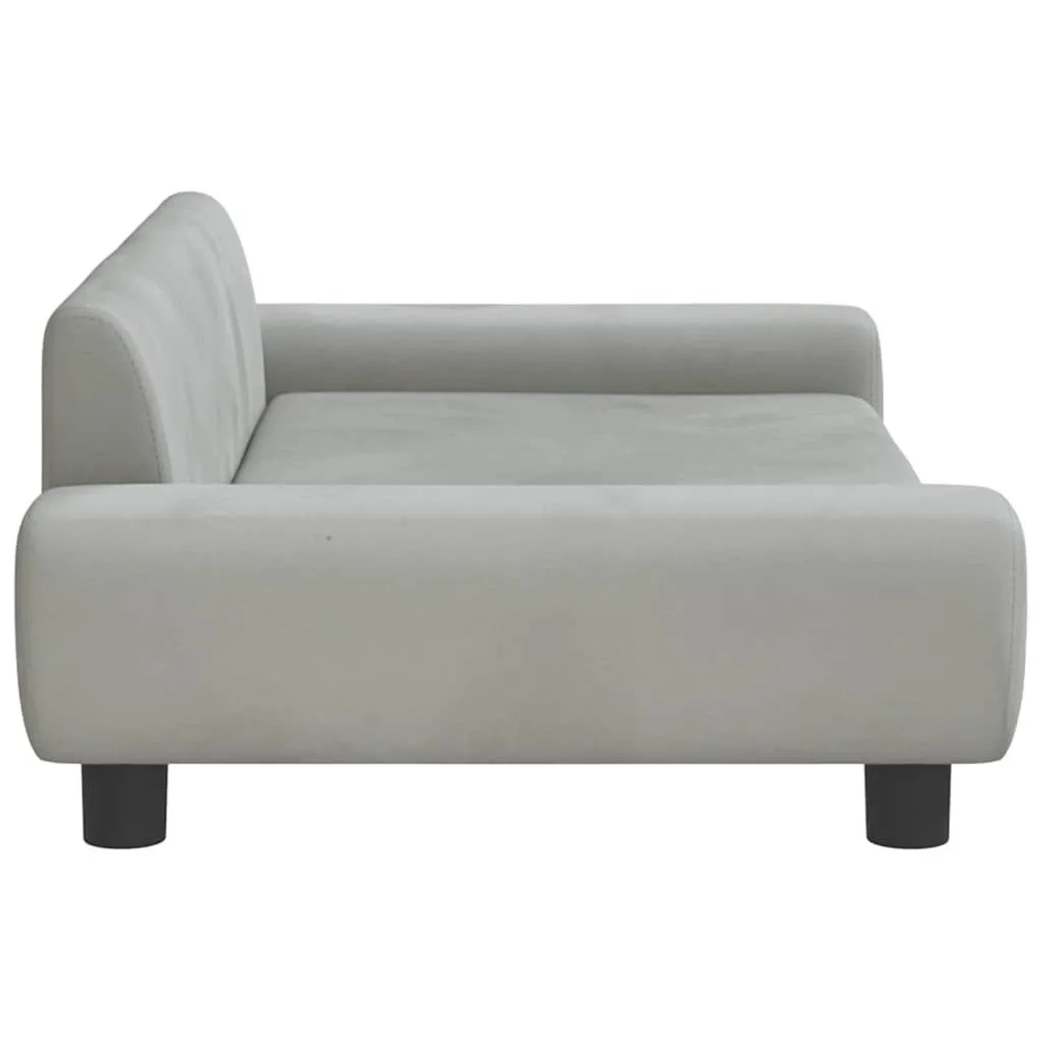 Hellgraues vidaXL Hundebett 100x54x33 cm in Sofa-Form aus Samt, mit Rückenlehne und Armlehnen.
