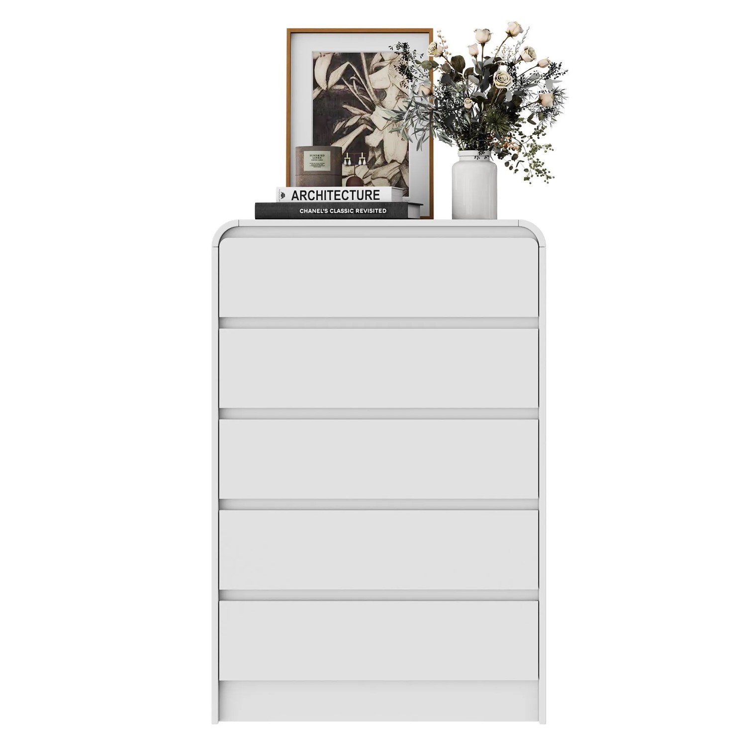 PXloue Kommode 5 Schubladen mit LED-Beleuchtung Weiß 73x40x110 cm