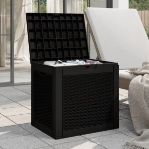 Offene, schwarze furnicato Gartenbox (55,5x43x53 cm) aus Polypropylen mit Rattan-Optik.