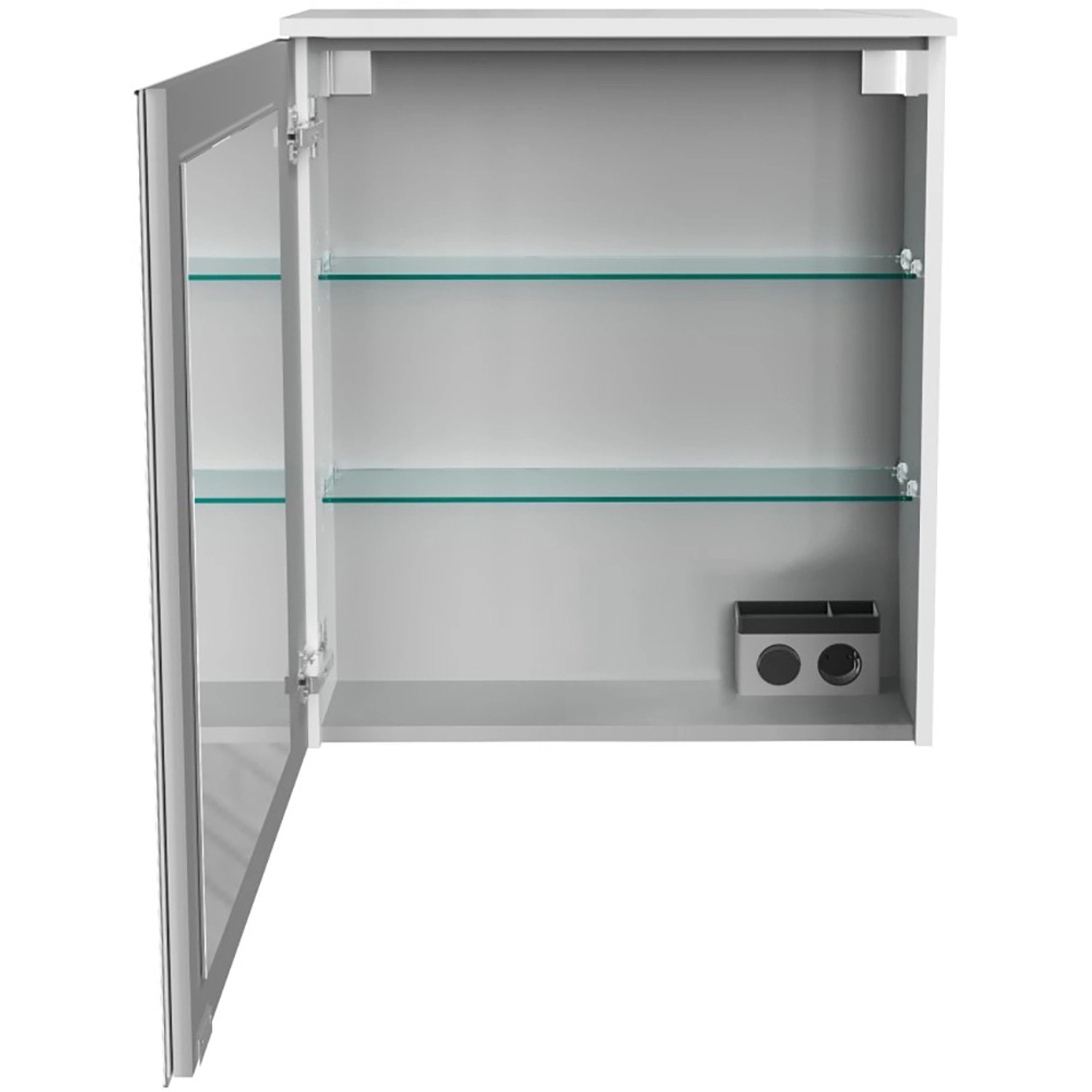 Offener Fackelmann Spiegelschrank OXFORD, weiß, 60 cm breit, mit zwei Glasböden.