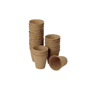 Anzuchttöpfe, rund, 8 cm Durchmesser, 16 Stück, aus biologisch abbaubarem Material.