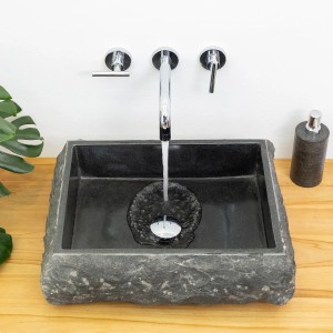 Wohnfreuden Andesit Waschbecken Kotak 50 cm Schwarz Eckig