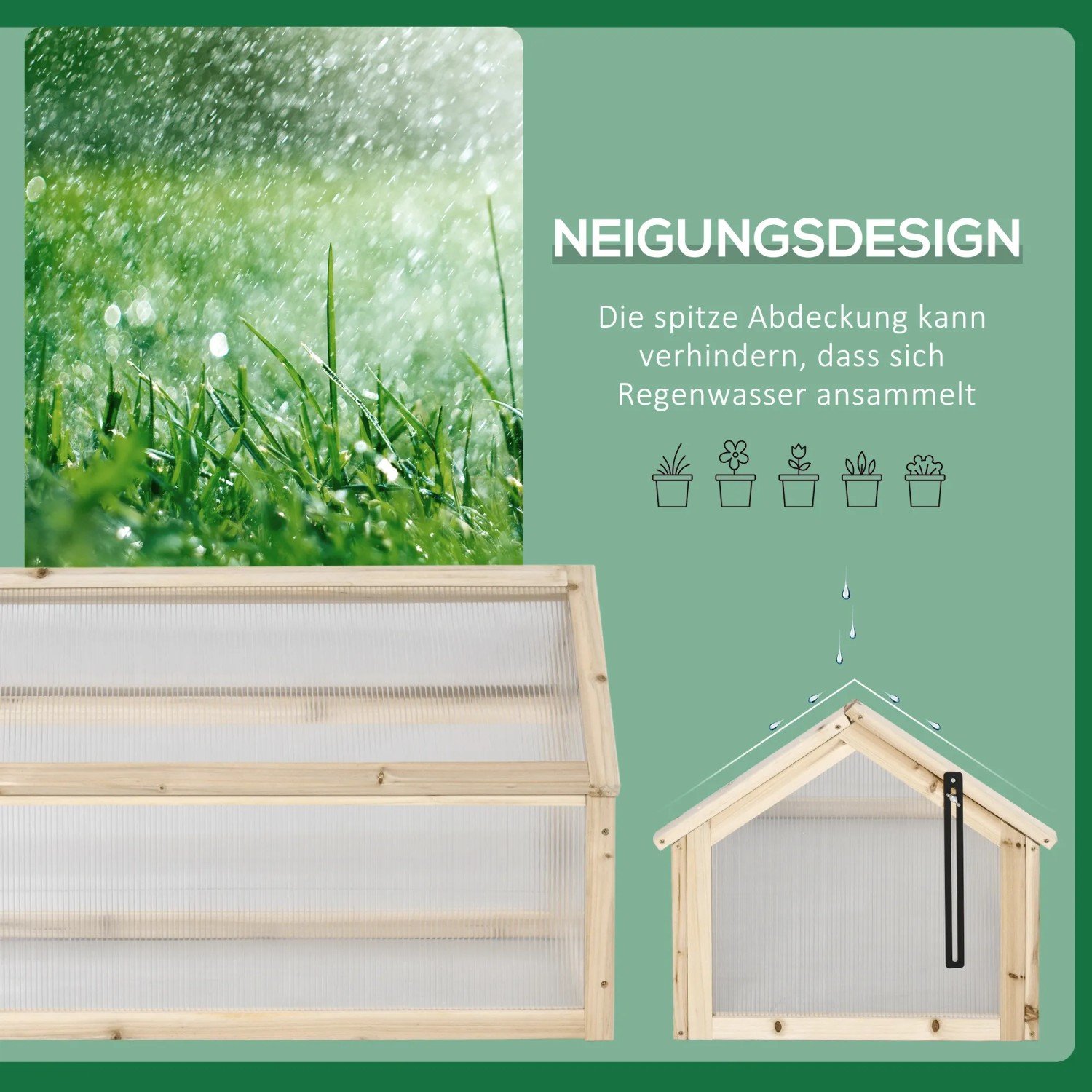 Outsunny Gewächshaus aus Tannenholz und Kunststoff, naturfarben, für den Winter.