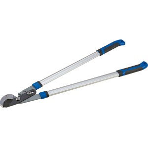 LUX Amboss Astschere mit silbernen Griffen und blauen Akzenten.