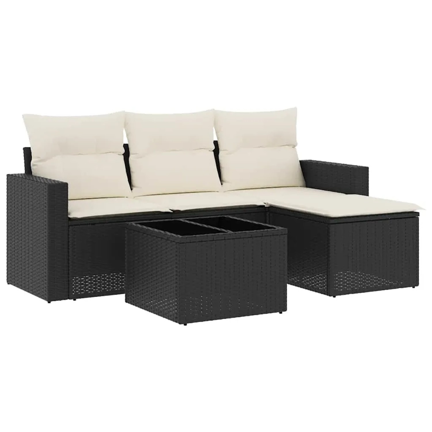 vidaXL 5-Tlg Garten-Sofagarnitur mit Kissen Schwarz Poly Rattan 3251213
