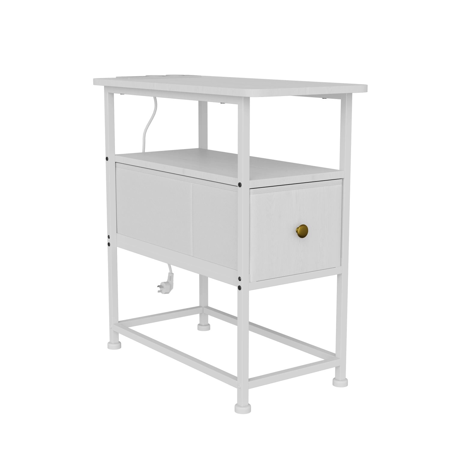 PXloue Beistelltisch 60x30x62cm Weiß Nachttisch mit Ladefunktion und Schublade