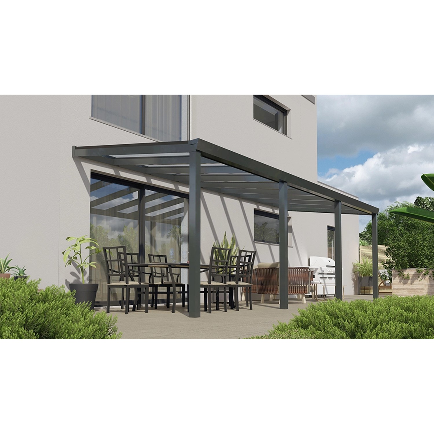 Terrassenüberdachung Basic 700 cm x 250 cm Anthrazit Glanz Glas günstig online kaufen