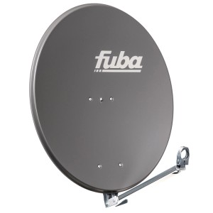 Anthrazitfarbene Fuba DAL 800 Satellitenschüssel aus Aluminium, 80cm, mit LNB Arm für Sat Empfang.