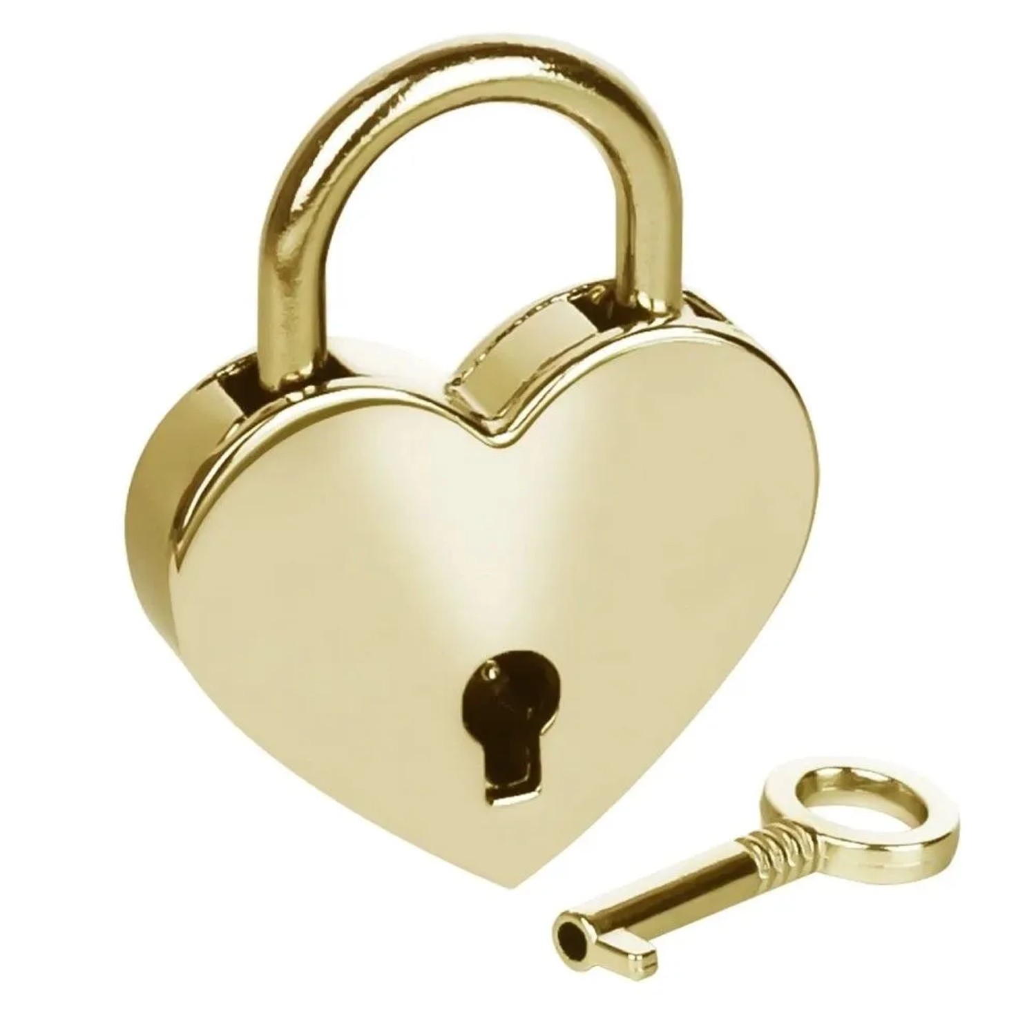 HMF 6493-59MM-23 Mini Deko Vorhängeschloss mit Schlüssel in Herzform 59 x 50 x 8 mm Gold