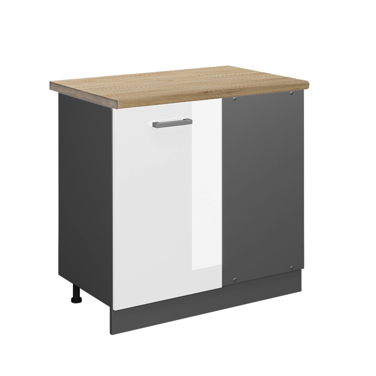 Vicco Eckunterschrank R-Line Weiß Hochglanz/Anthrazit 86 cm AP Eiche