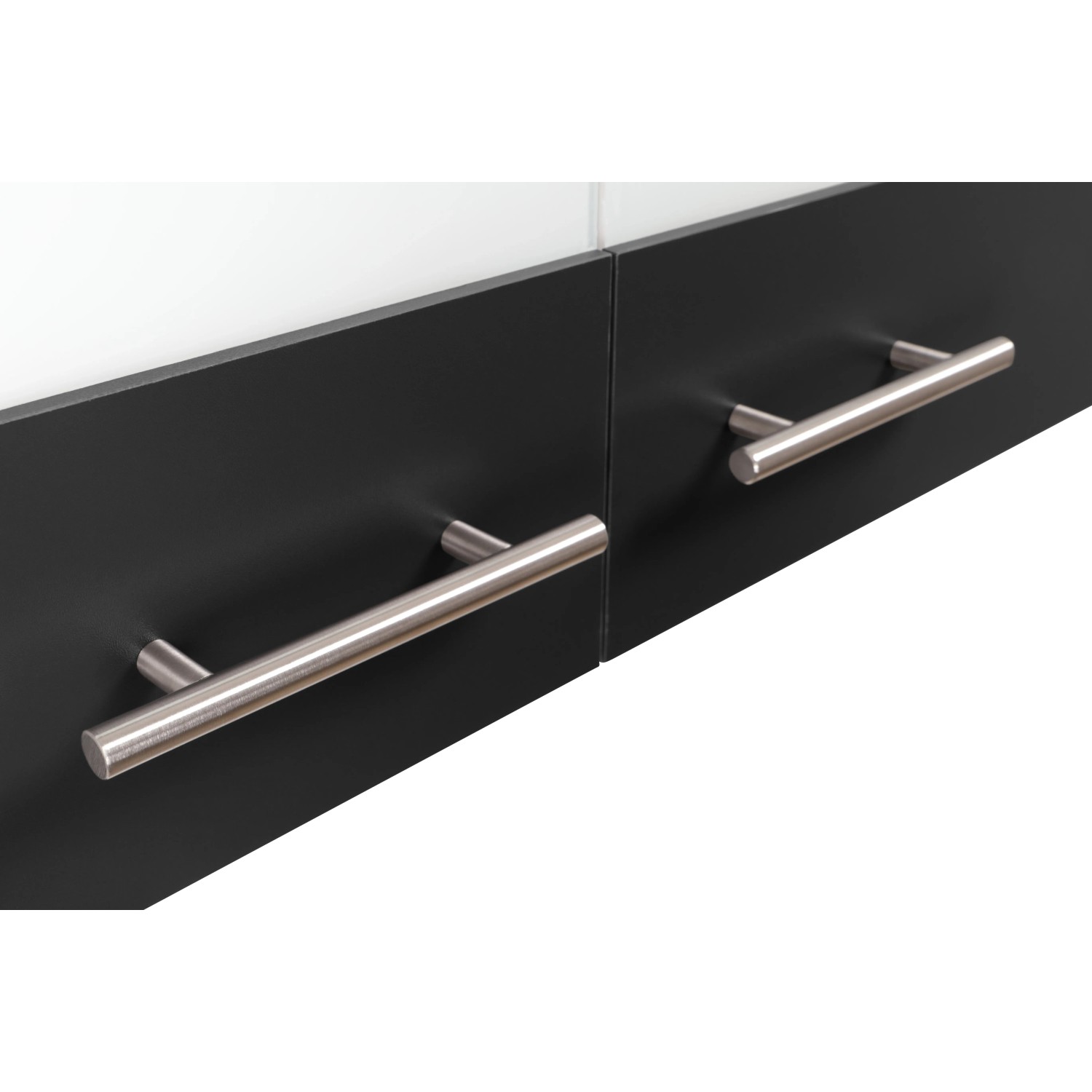 Respekta Oberschrank Merle, 100 cm, Schwarz, mit Metallgriffen und Glaseinlagen.