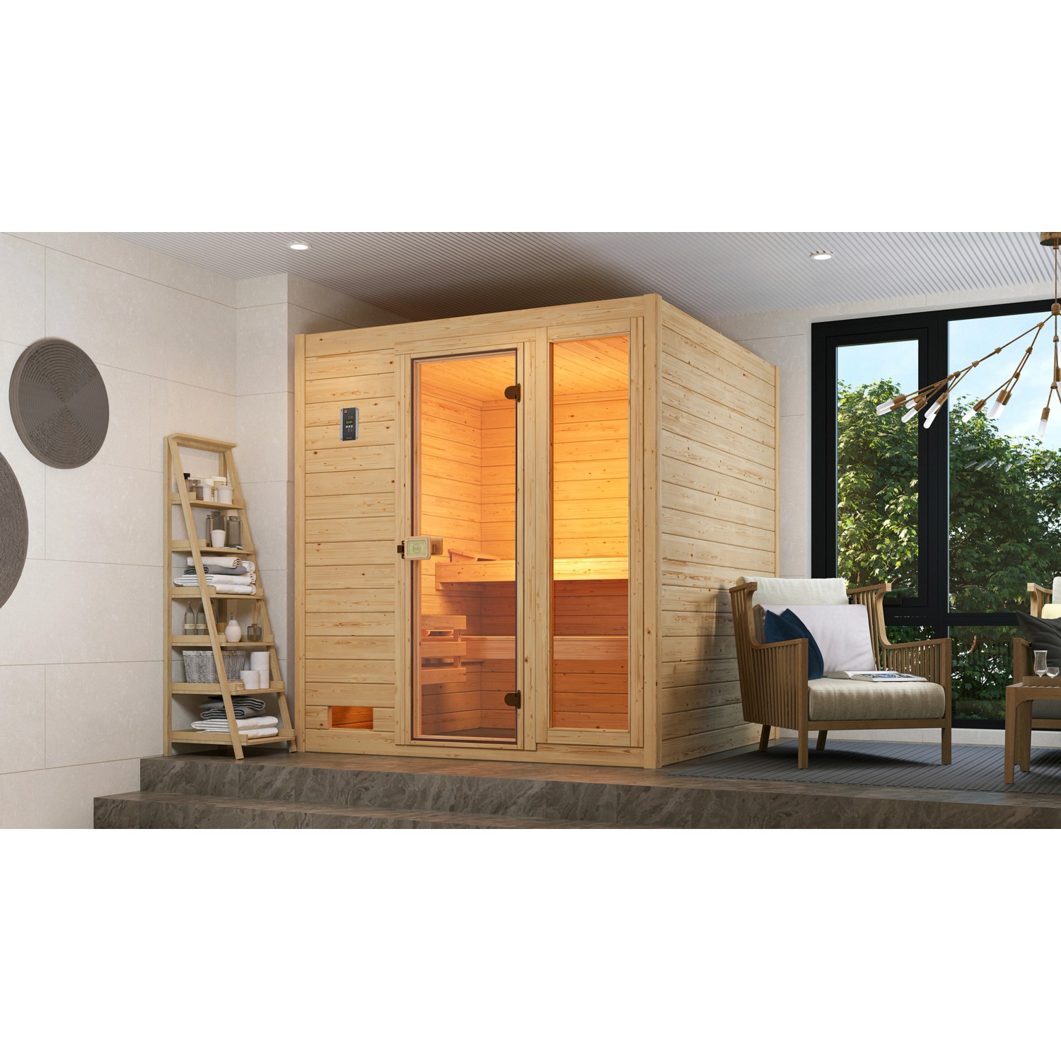 Weka Massivholzsauna Valida 3 Sparset 5,4 kW Kompakt Glastür/Fenster günstig online kaufen