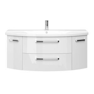 Pelipal Waschtisch Serie 4010, 120,5 cm, Weiß Hochglanz mit zwei Schubladen und zwei Türen.