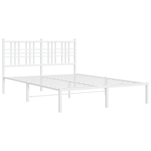 Weißes Metall-Bettgestell mit Kopfteil und Lattenrost, 120x190 cm. Stabiles Bett für Schlafzimmer.