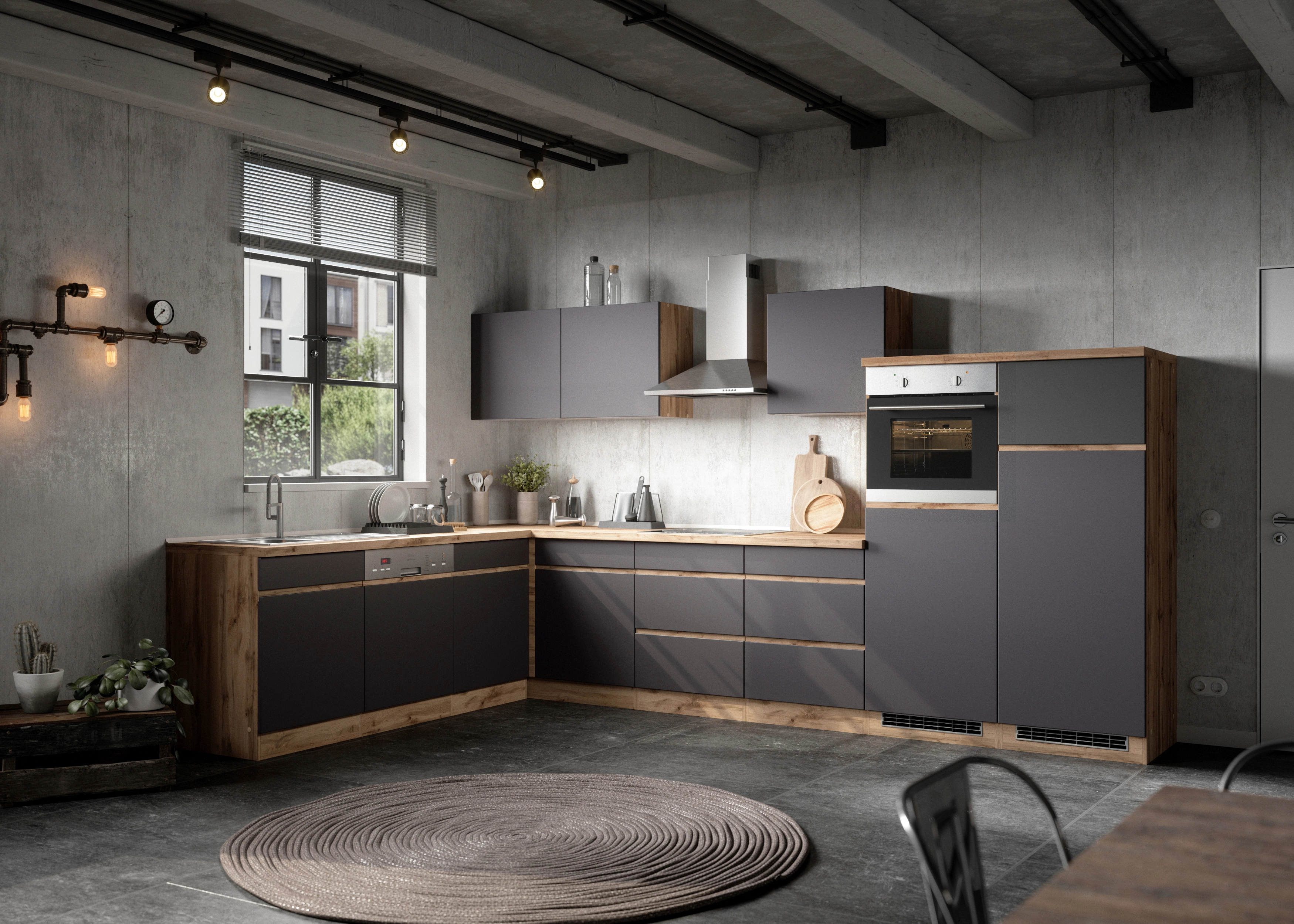 Held Möbel Küchen-Eckschrank Turin kaufen bei Graphit/Wotaneiche 120 OBI cm