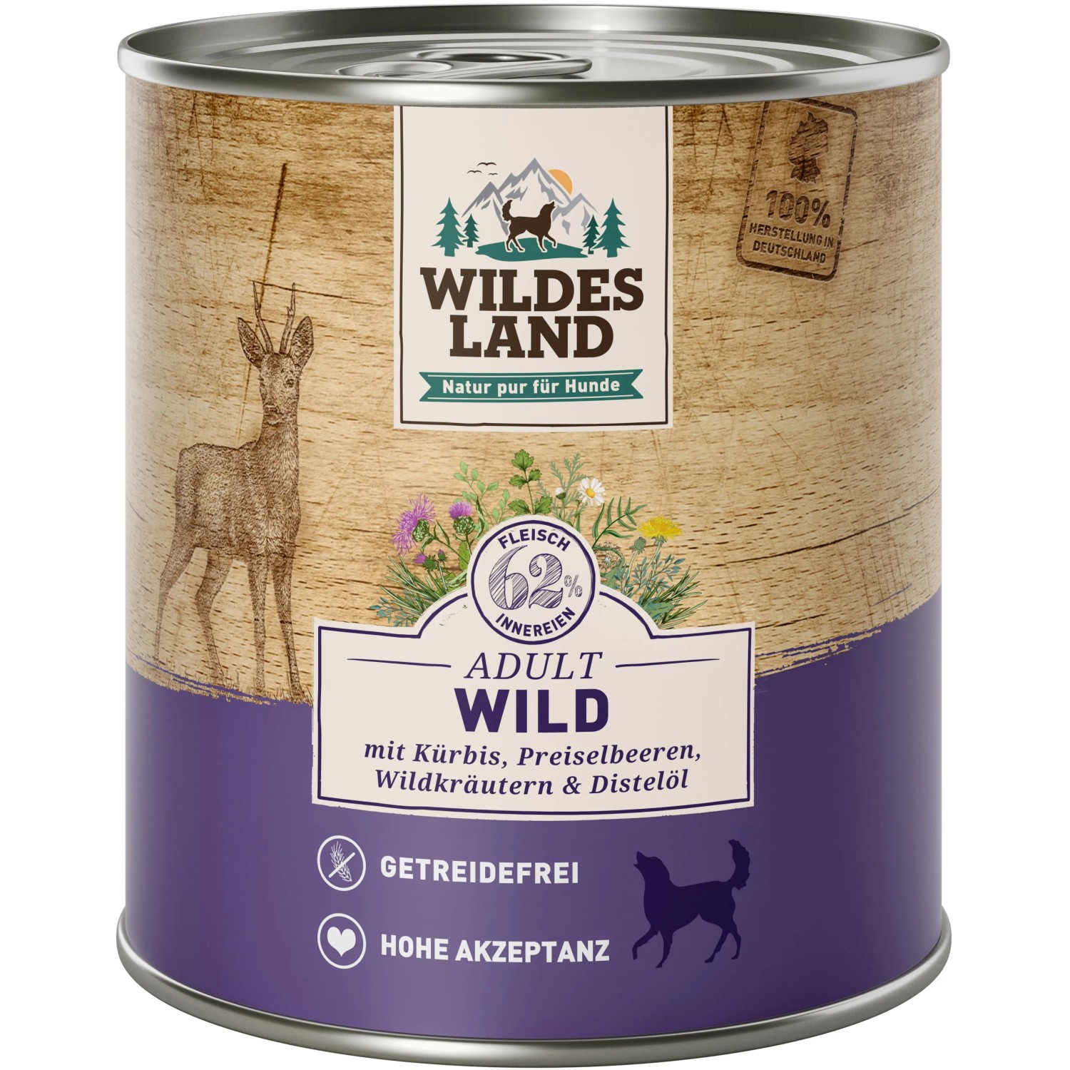 Wildes Land Hunde-Nassfutter Wild mit Kürbis und Distelöl 800 g