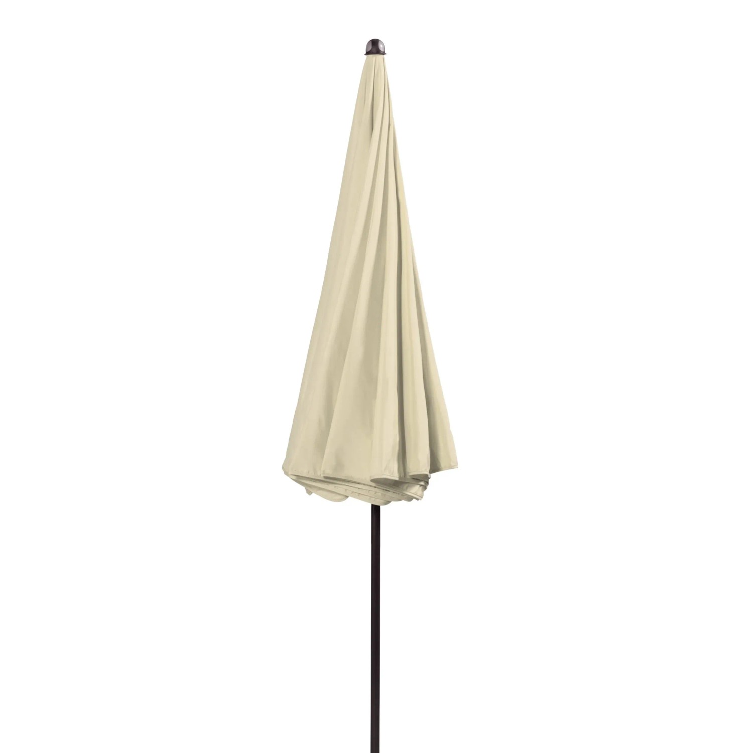 Geschlossener, naturfarbener Doppler Balkonschirm Sunline Ø 200 cm mit Knickfunktion.