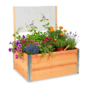 Relaxdays Hochbeet Tannenholz Natur mit Rankhilfe 118 cm x 120 cm x 80 cm