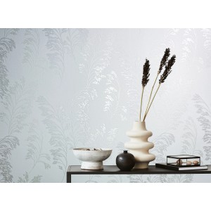 Weiße Marburg Vliestapete Floral mit modernem Gräser-Muster für Wohnräume.