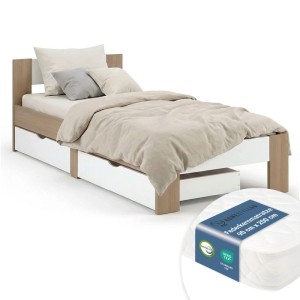 Homestyle4u Holzbett 90x200 cm mit Federkernmatratze und 2 Bettkästten Einzelbett 3355