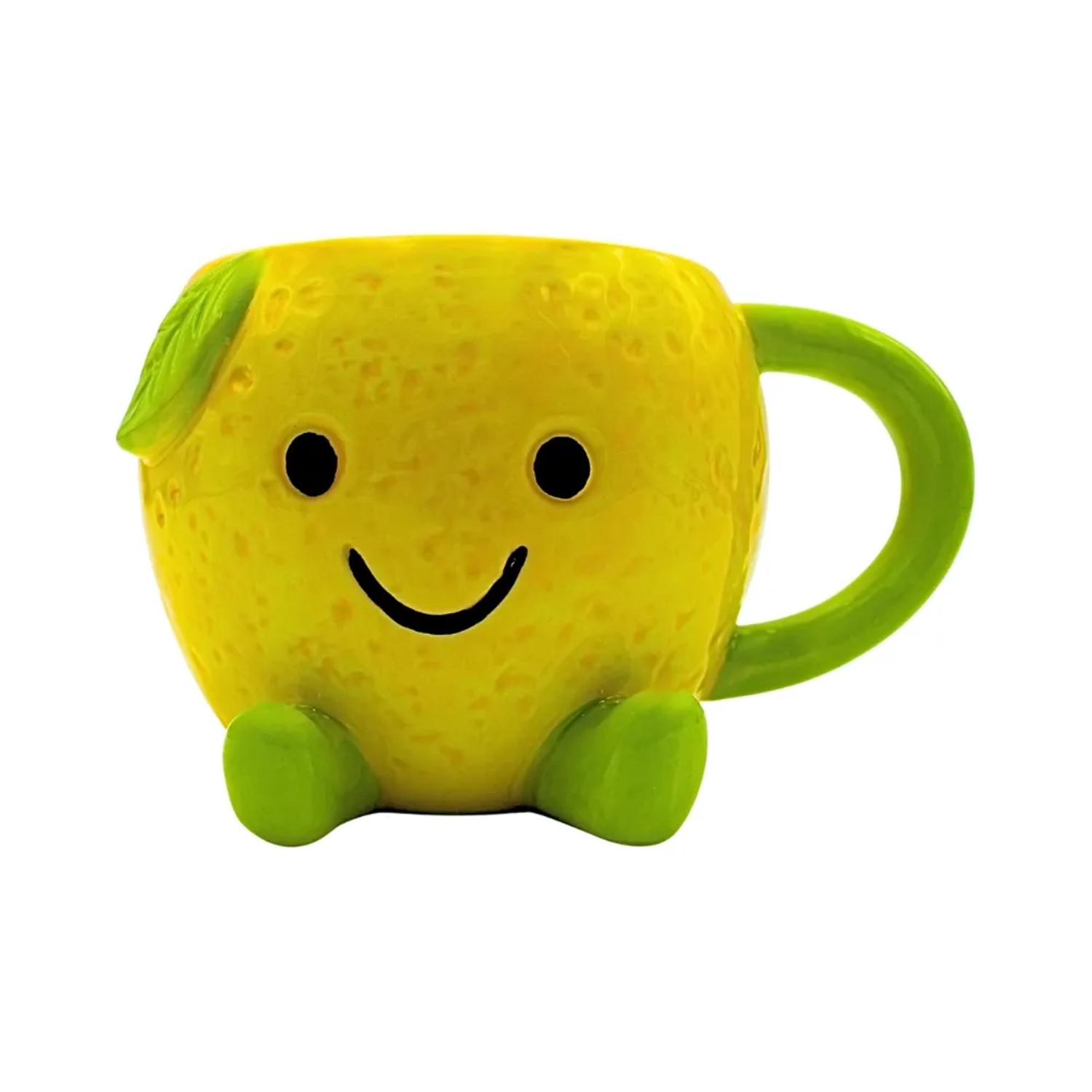 Dekohelden24 Kaffeebecher Zitrone Kaffeetasse Zitrone Tasse Zitronengesicht Kaffeepot Zitrone Becher aus Keramik als Zitrone Größe H/Ø 8 x 14 cm