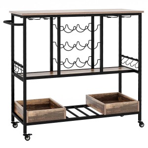 Costway Küchenwagen 3-Stöckig 107,5 x 40 x 91,5 cm Glashalter Grau