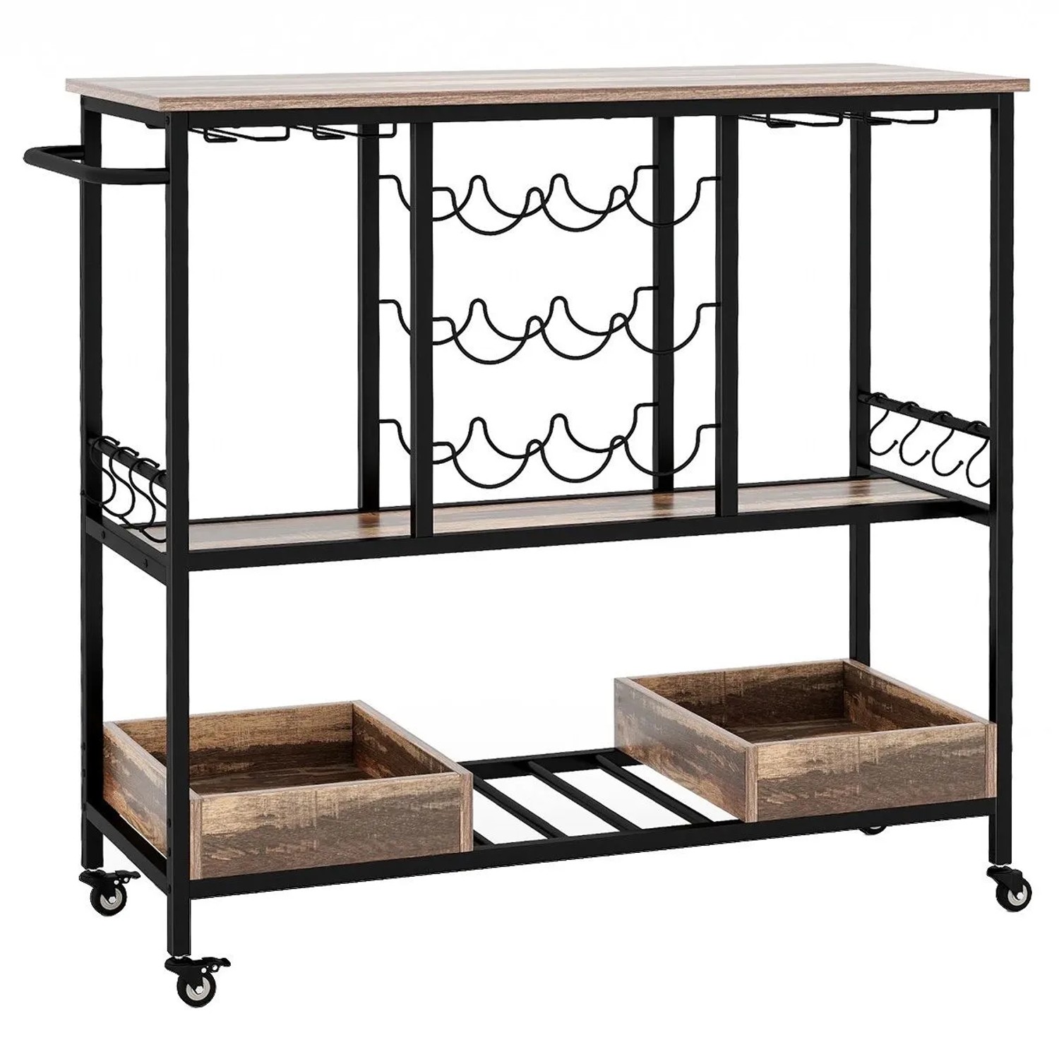 Costway Küchenwagen 3-Stöckig 107,5 x 40 x 91,5 cm Glashalter Grau günstig online kaufen