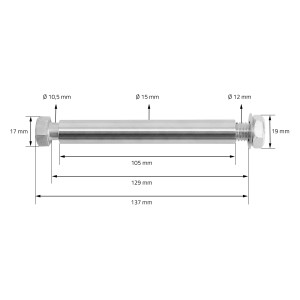 ECD Germany Universal Schubkarrenrad-Achse, 10,5x105 mm, Stahl verzinkt, mit Maßen.