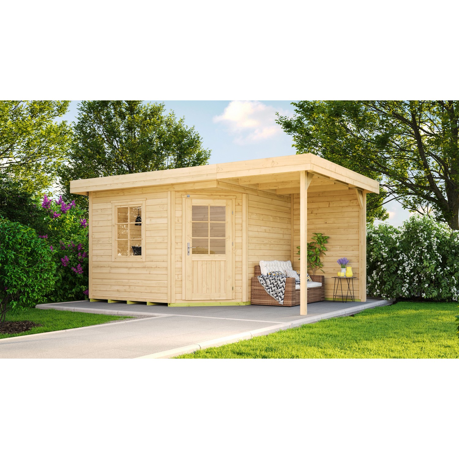 Weka Holz-Gartenhaus Flachdach Unbehandelt 397 cm x 279 cm günstig online kaufen