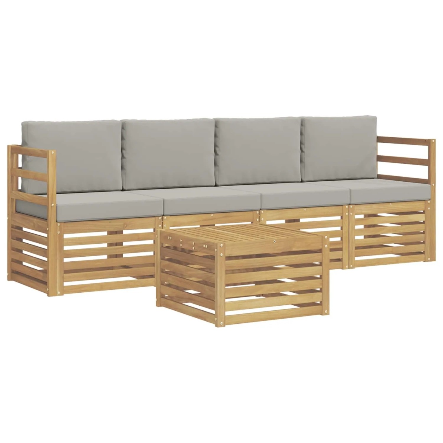 vidaXL Outdoor-Sofagarnitur 5-Tlg Weiß und Hellgrau Polyester 3391336