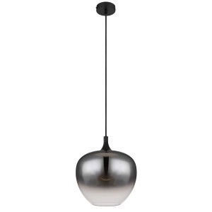 Schwarze Globo Hängeleuchte Maxy, Ø 29 cm, mit rauchfarbenem Glasschirm.
