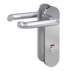 Basi Kurzschild-Garnitur aus Edelstahl, WC/Bad-Tür links, mit Drehknauf.