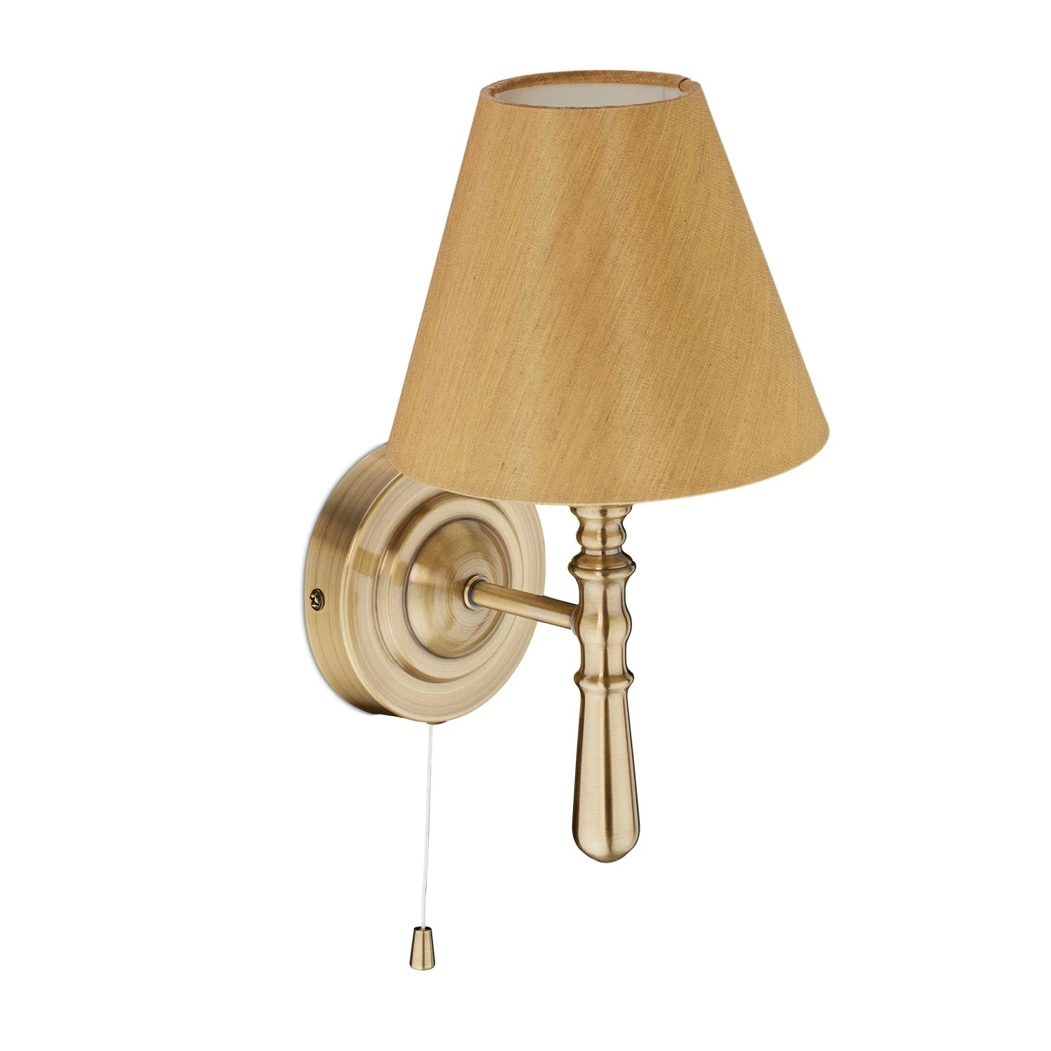 Relaxdays Wandlampe mit Schirm Kunstseide Stahl Kunststoff Messing Mit Zugschalter 28 cm x 16 cm x 19 cm 380 g