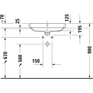 Technische Zeichnung Duravit Aufsatzwaschbecken Happy D.2 Plus, 60 cm, mit Maßen.