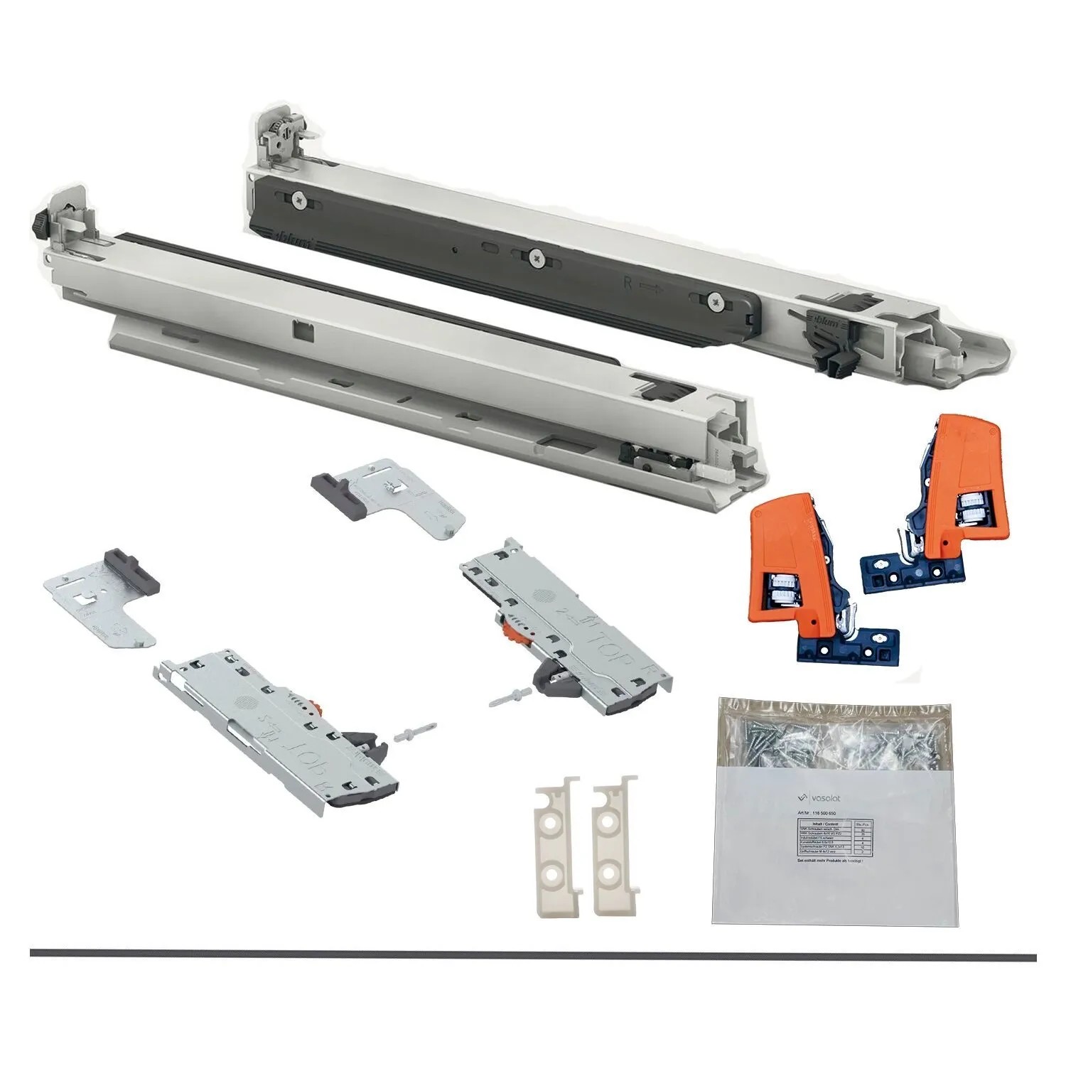 vasalat Set Blum Movento Blumotion Schubladenschienen Bodenmontage 350 mm 40 kg mit Tip-On