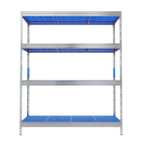 Ar Shelving Lebensmittelregal Gastronorm, 180x150x50cm, mit 4 Böden aus Aluminium und blauem Polypropylen.