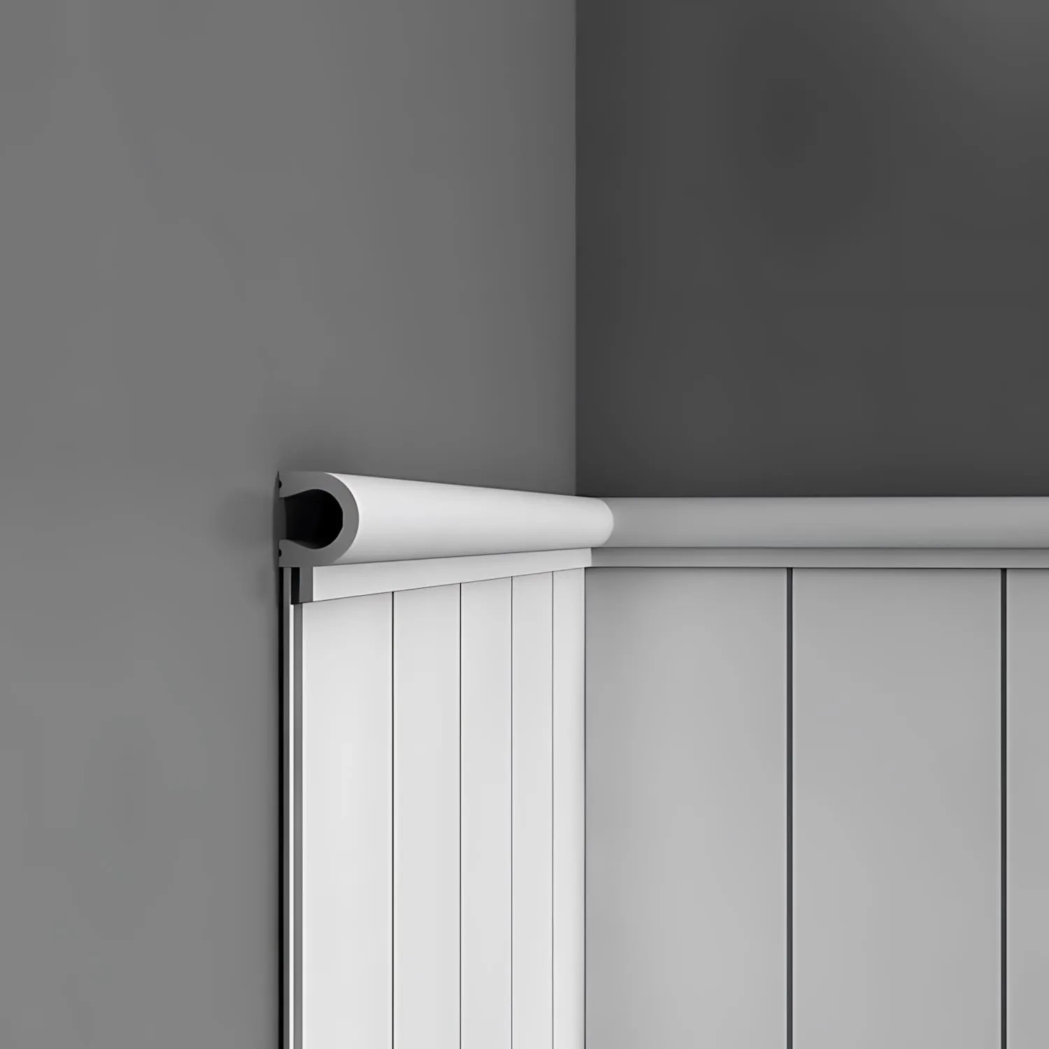 Weiße ORAC DECOR Zierleiste PX147 AXXENT als Wandabschluss montiert.