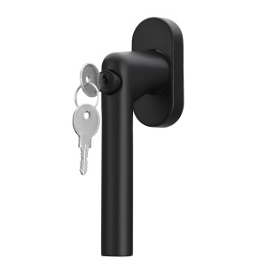 Abschließbarer Fenstergriff in Schwarz, L-Form, aus Edelstahl mit Schlüssel.